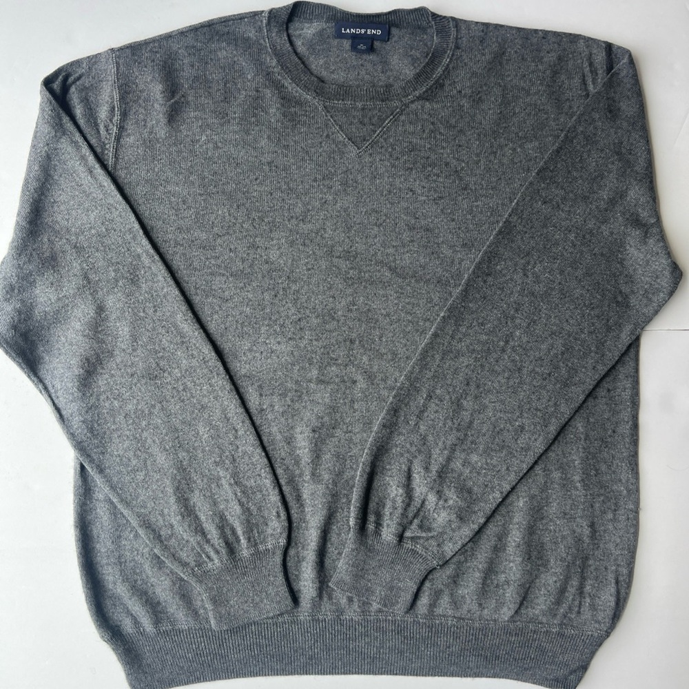 Lands End Mens Wool Cashmere Sweater Crew Neck Gray Medium 38-40